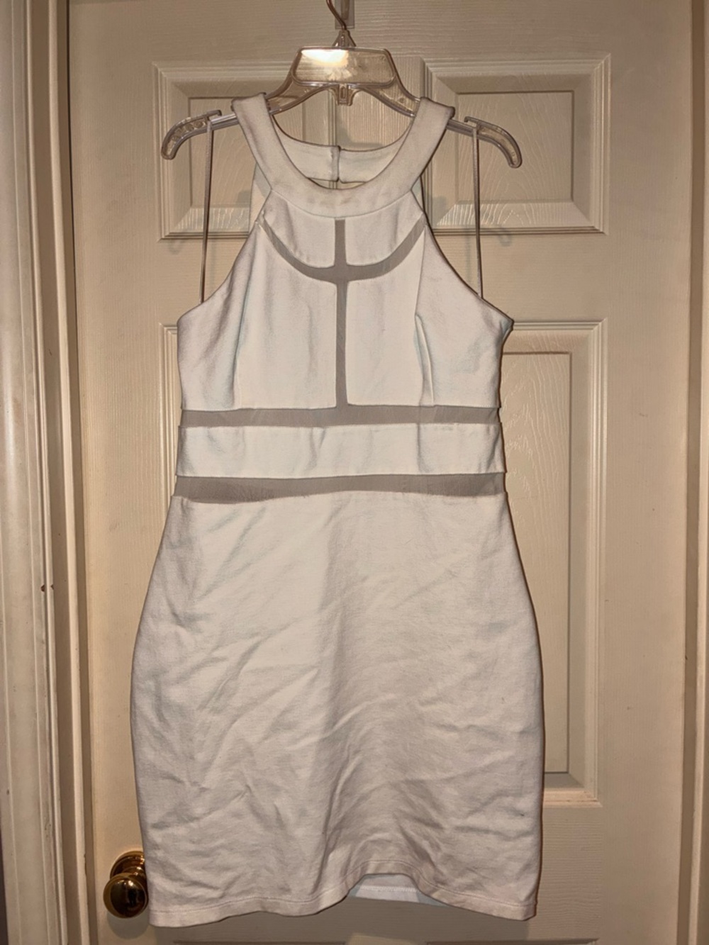 Guess White Mini Dress with Sheer Taupe Panels
